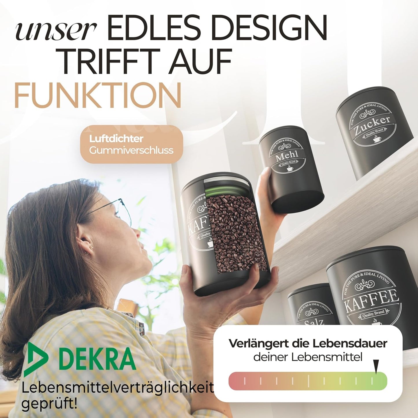 Brotkasten und Vorratsdosen-Set für Kaffee, Mehl und Zucker, Brot, Kaffee, Zucker, Mehl Set