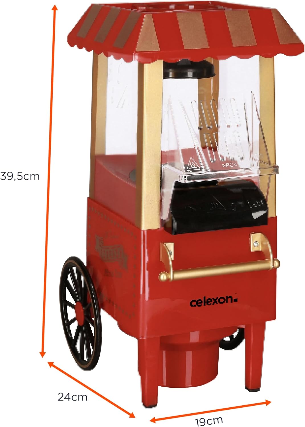 CinePop CP500 Popcorn-Maschine, Retro/Kirmes-Design - 24 x 19 x 39.5cm