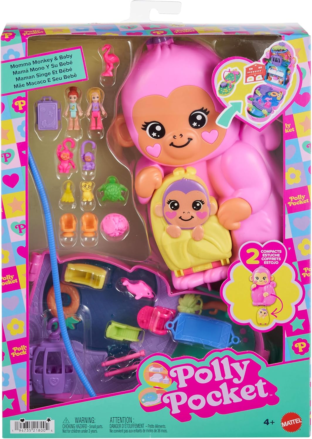 2-in-1 Affenmama und Baby Spielset mit Zubehör, Affenmama und Baby