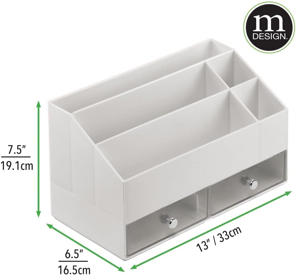 Kosmetik Organizer mit 5 Fächern und 2 Schubladen, Hellgrau/Durchsichtig