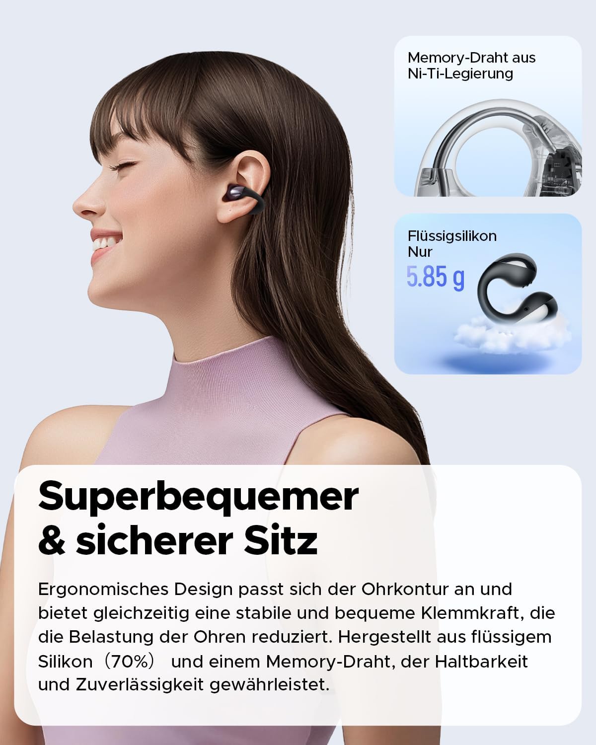 PearlClip Pro Open Ear Bluetooth Kopfhörer, Schwarz