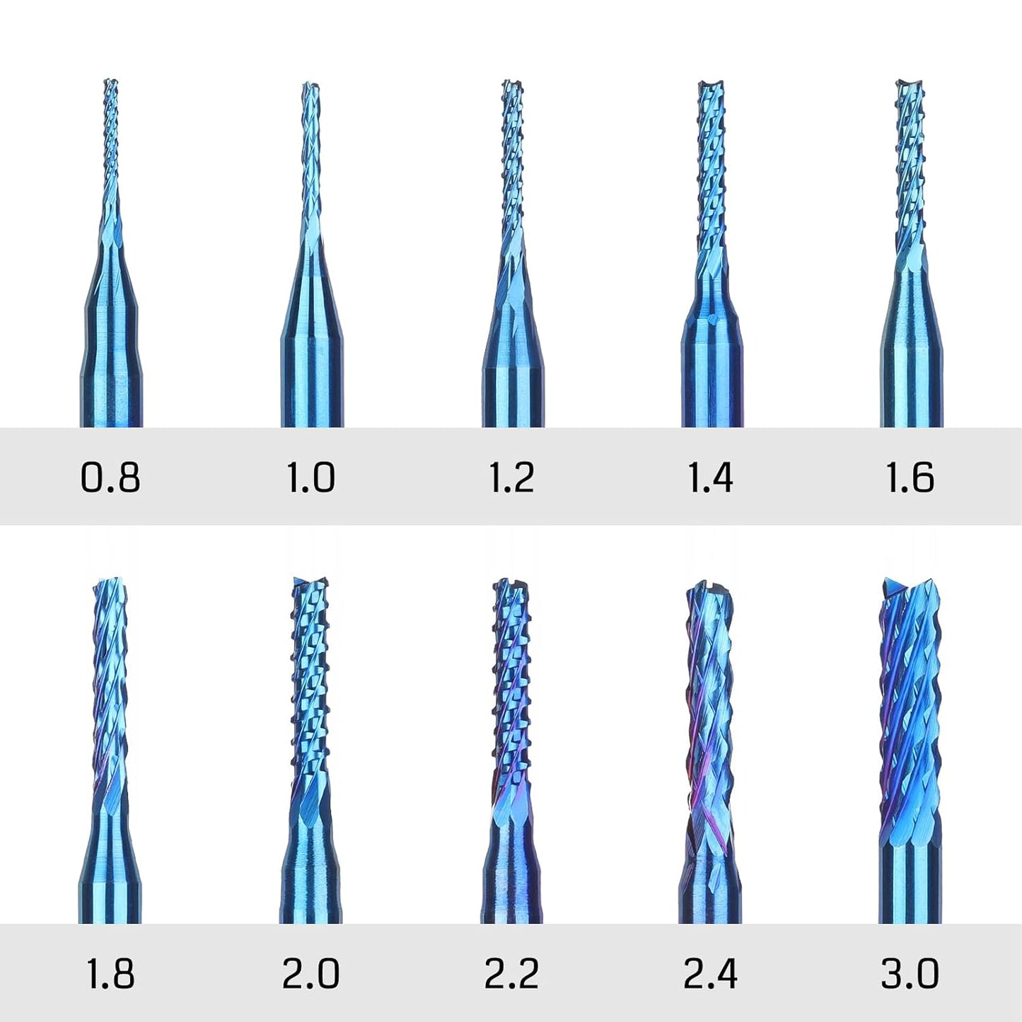 Nano Blue Coat Schaftfräser, 10-teilig, 0.8-3.0mm, 0.8-3.0mm