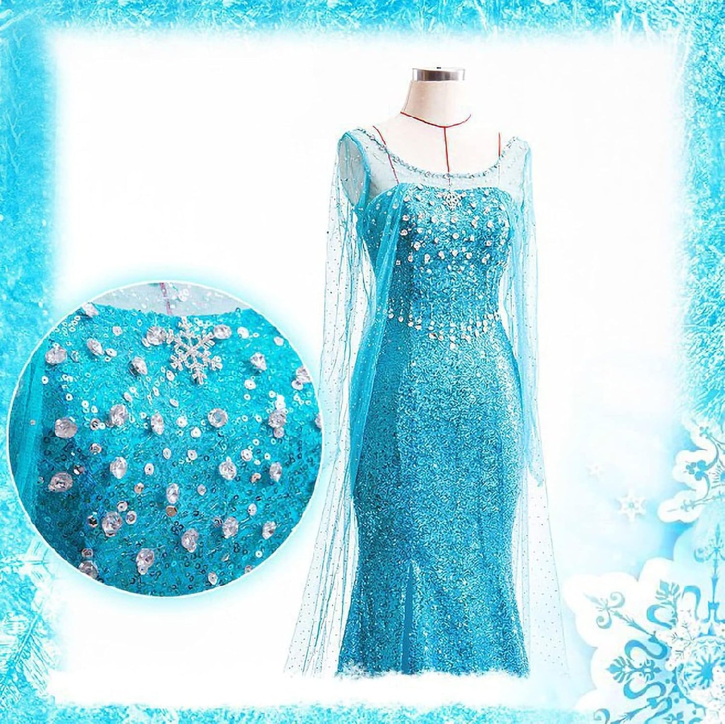 Prinzessin Elsa Kostüm für Damen, Blau S