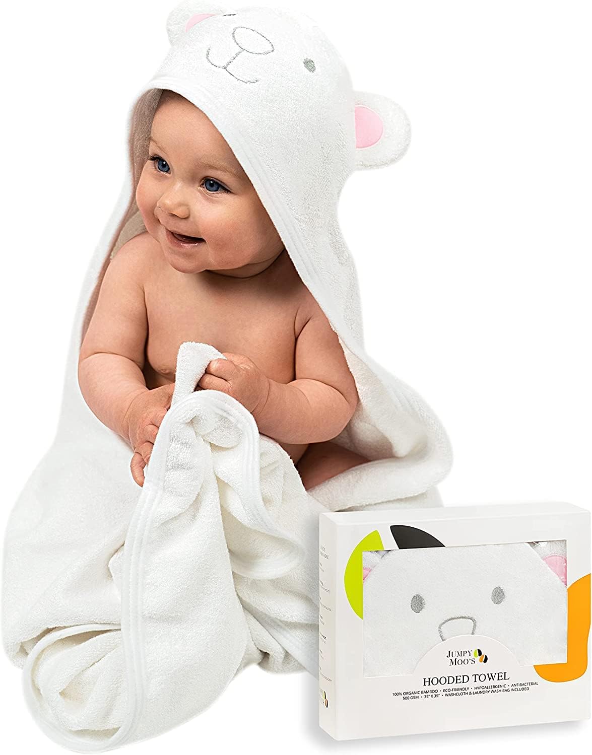 Baby-Kapuzenhandtuch-Set rosa Bär mit Kapuze und Waschlappen, Rosa Bär