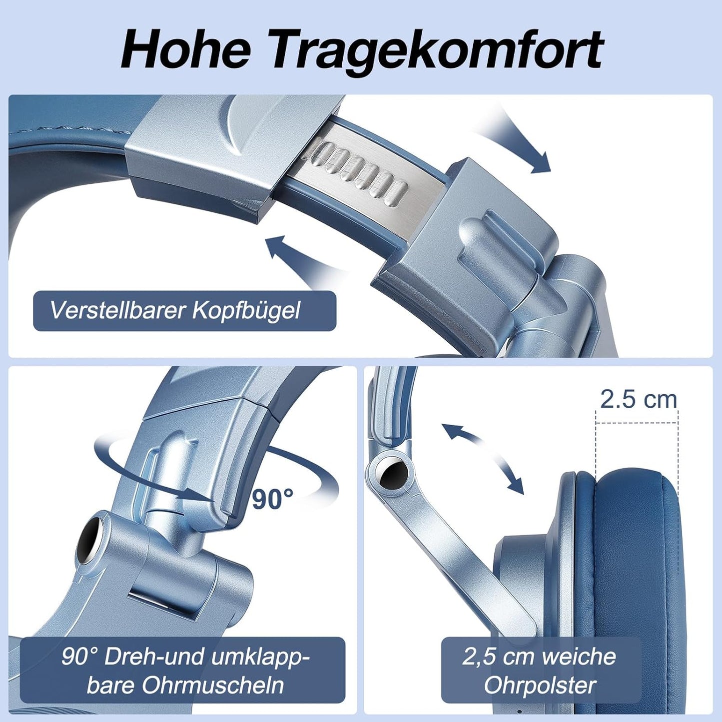 Bluetooth Over-Ear Kopfhörer mit HiFi Stereo, Himmelblau