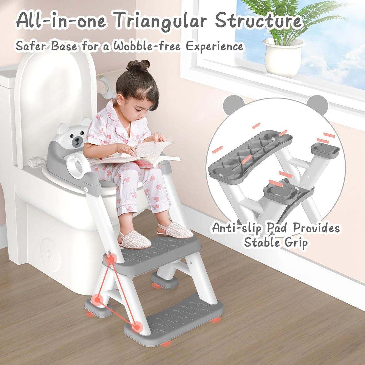 Toilettensitz mit Treppe für Kinder, Grau