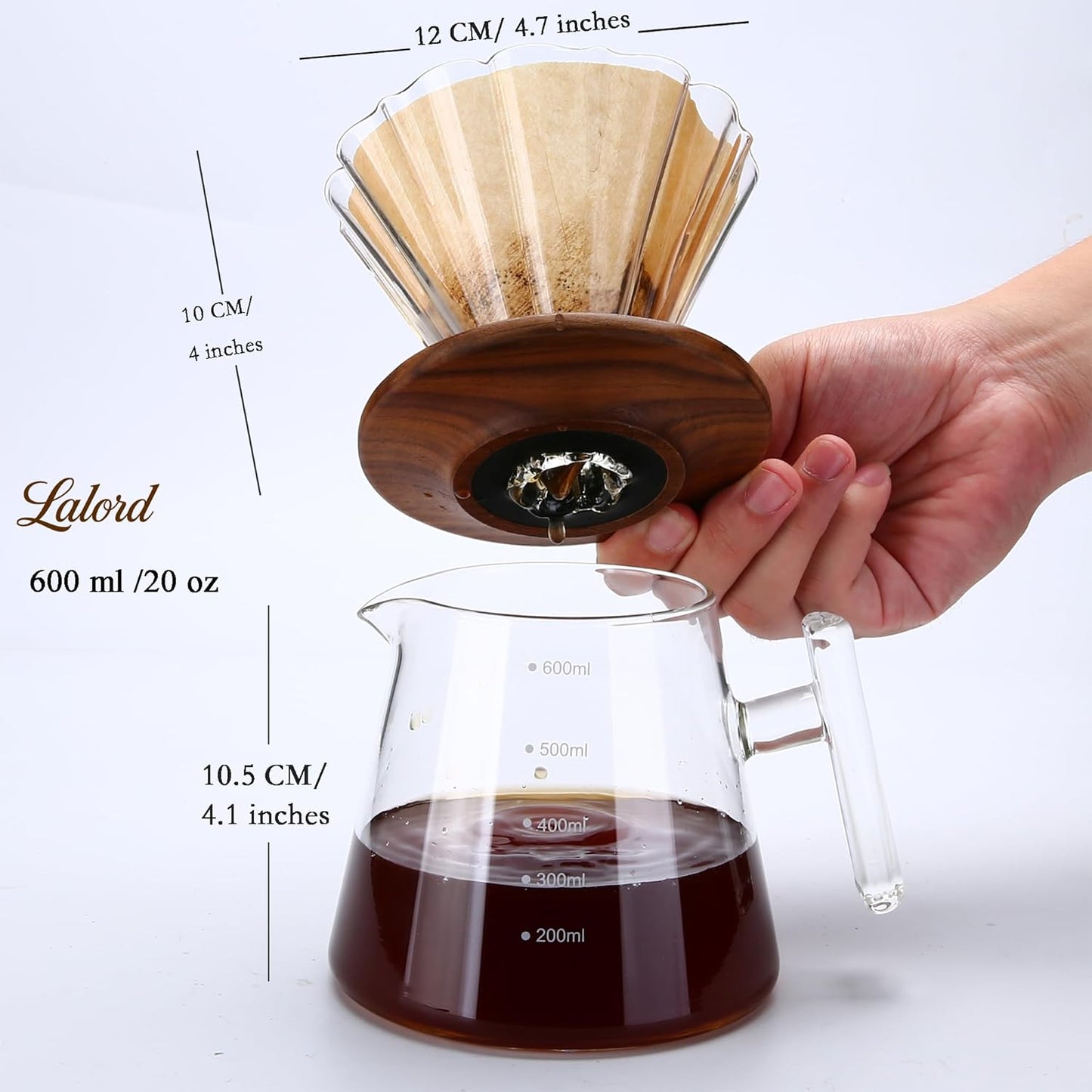 Pour Over Kaffee-Set, 600 ml(glass handle)