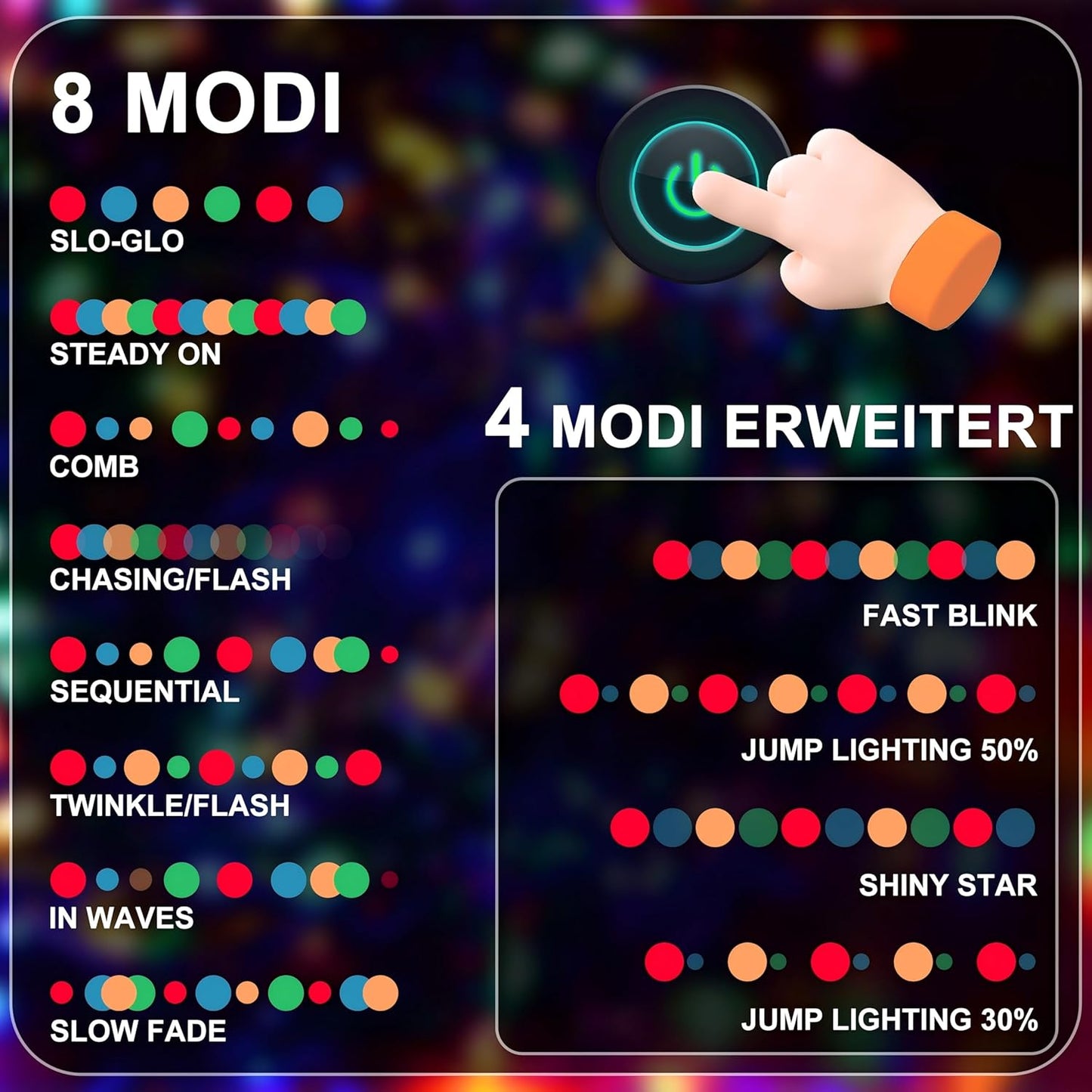 LED-Lichterkette mit Timer, Bunt 200 LEDs