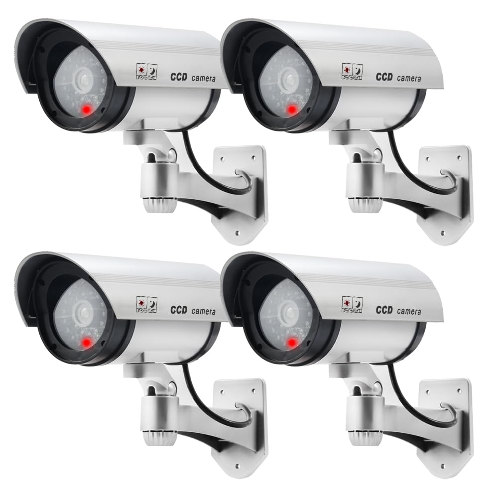 Dummy-Überwachungskamera Set mit LED, 4 Stück, Silber 4 Stück (1er Pack)