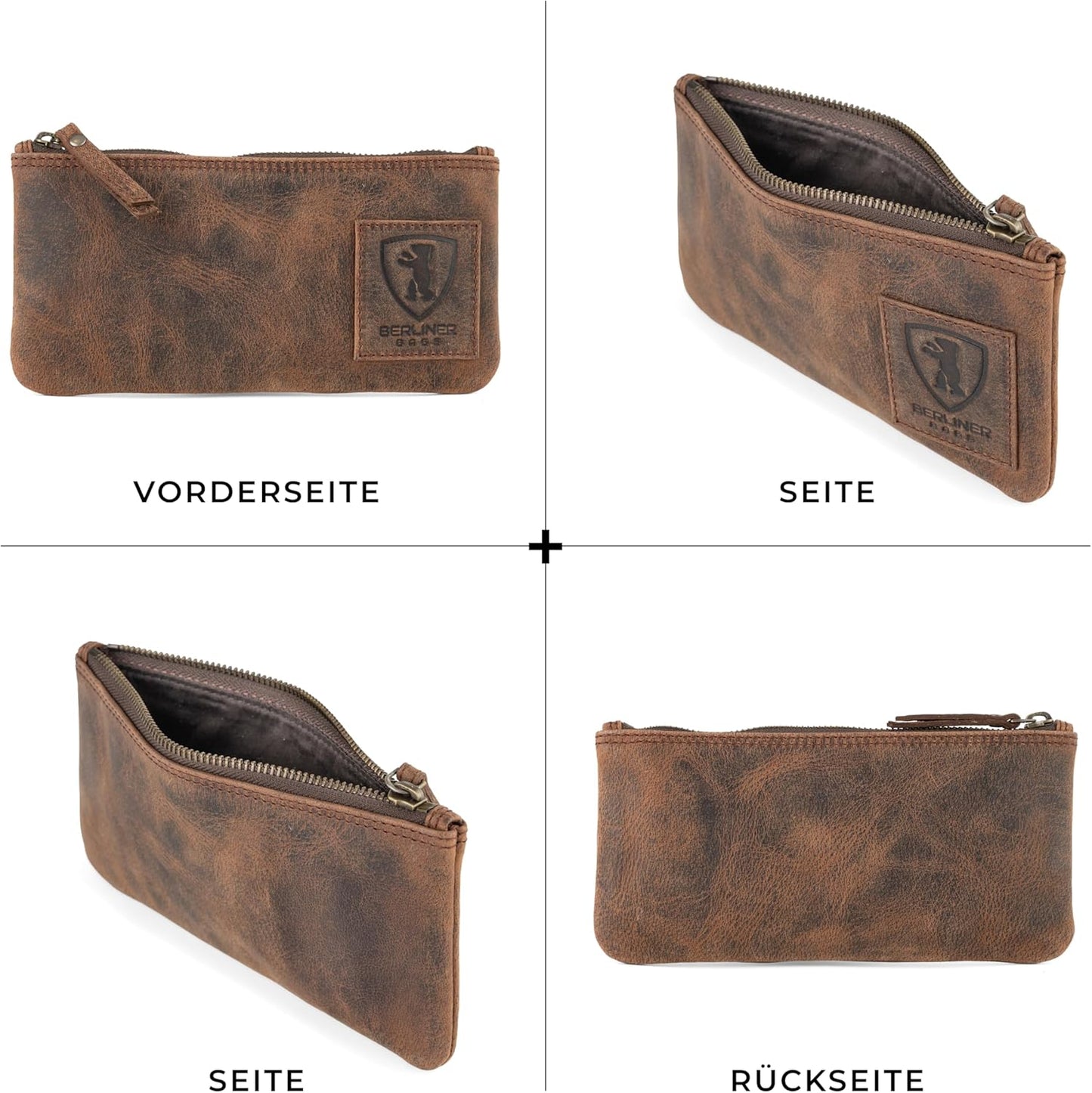 Vintage Leder-Federmäppchen mit Reissverschluss, Earth