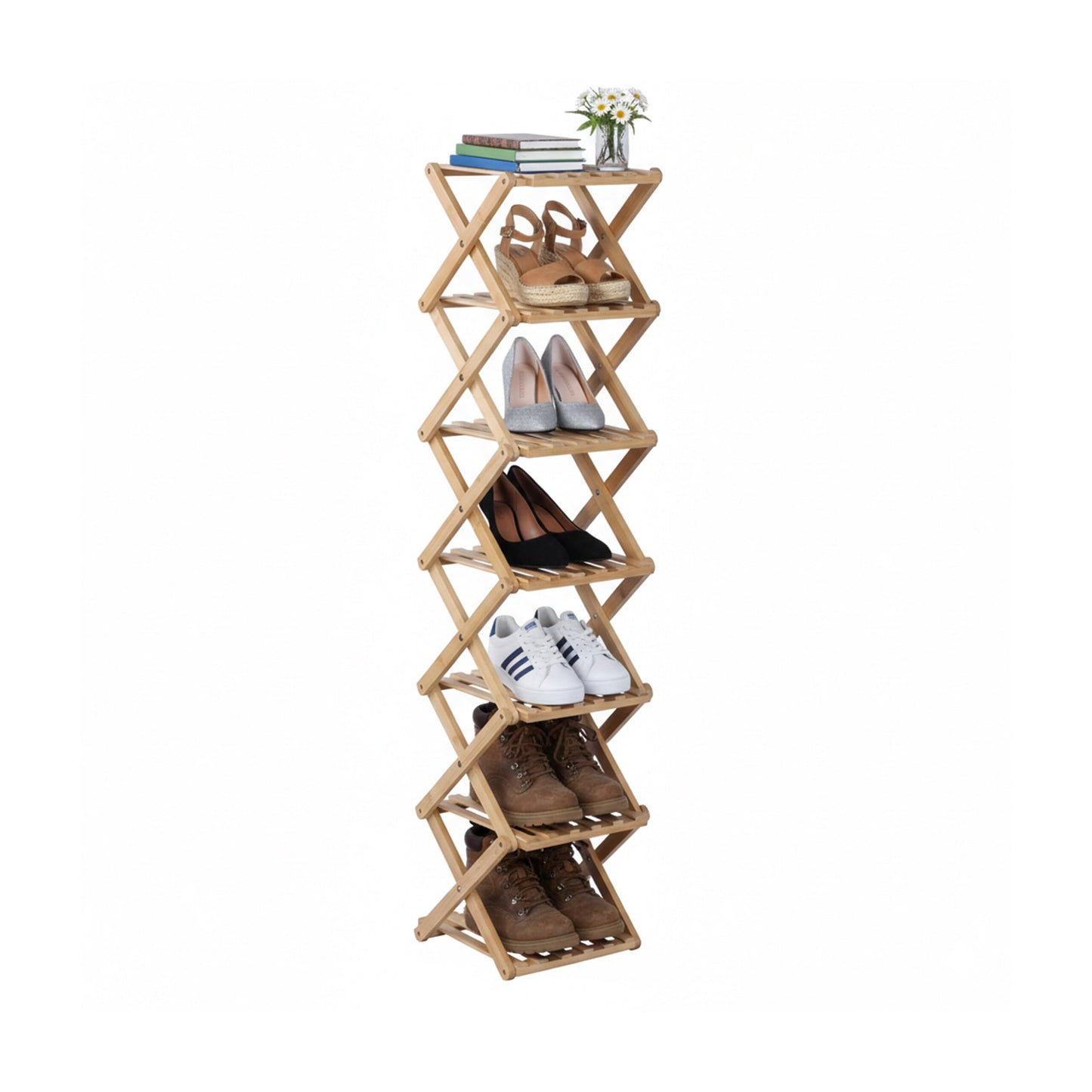 Schuhregal faltbar aus Bambus, 125 x 28 x 28 cm