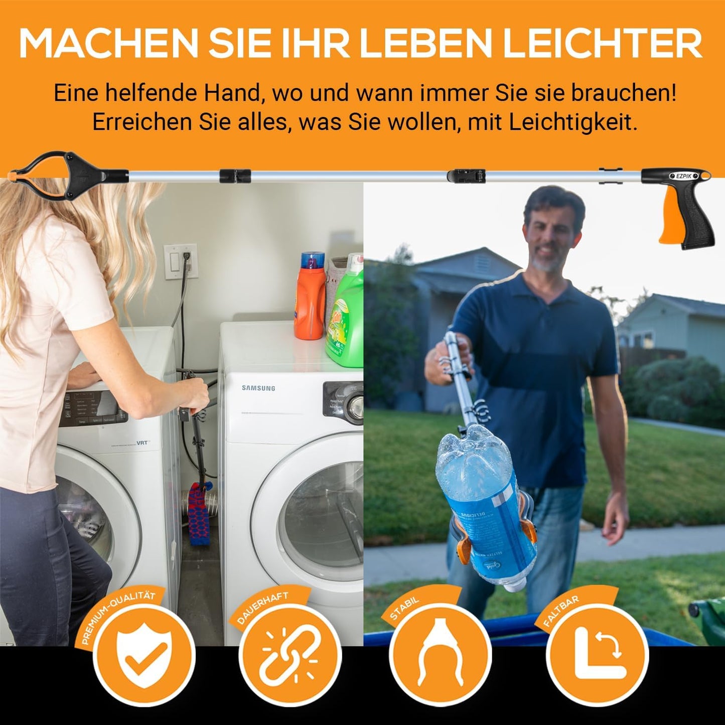 2-teiliges Greifer-Set für Senioren mit Magnet-Greifarm, 2x110 cm