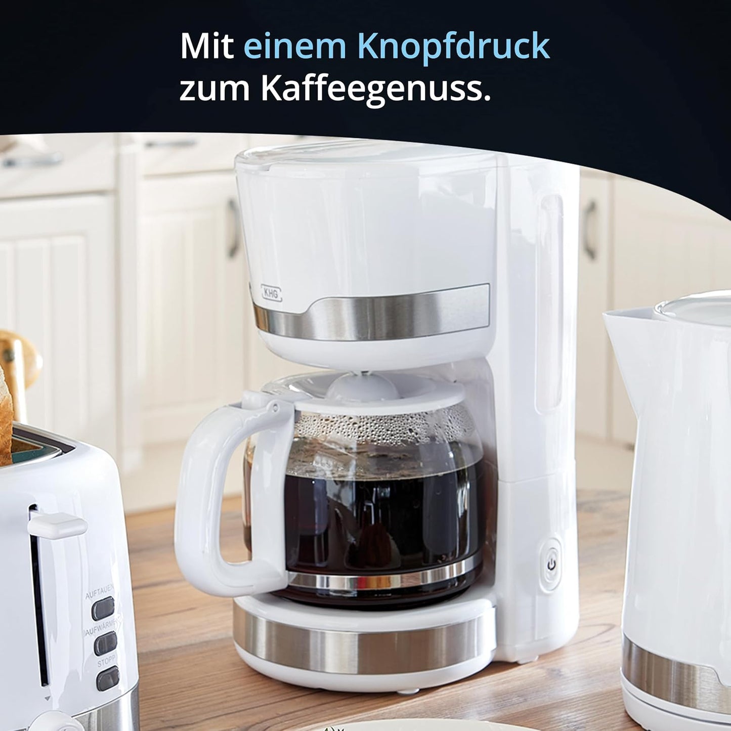 Kaffeemaschine mit Glaskanne 1,5L, Weiss/Edelstahl