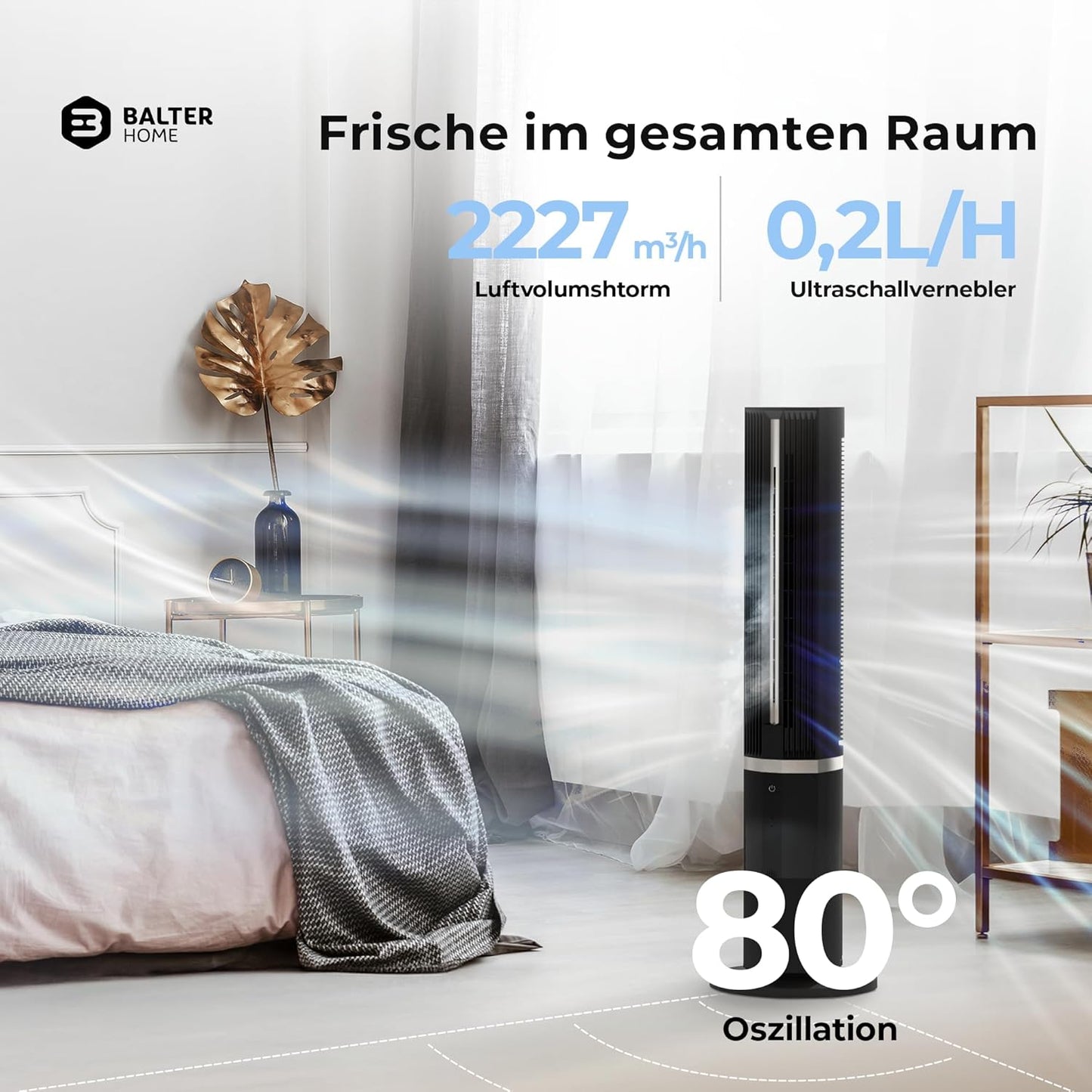 5-in-1 Turmventilator mit Wasserkühlung, VT-11-BL, Premium Black 5 Liter