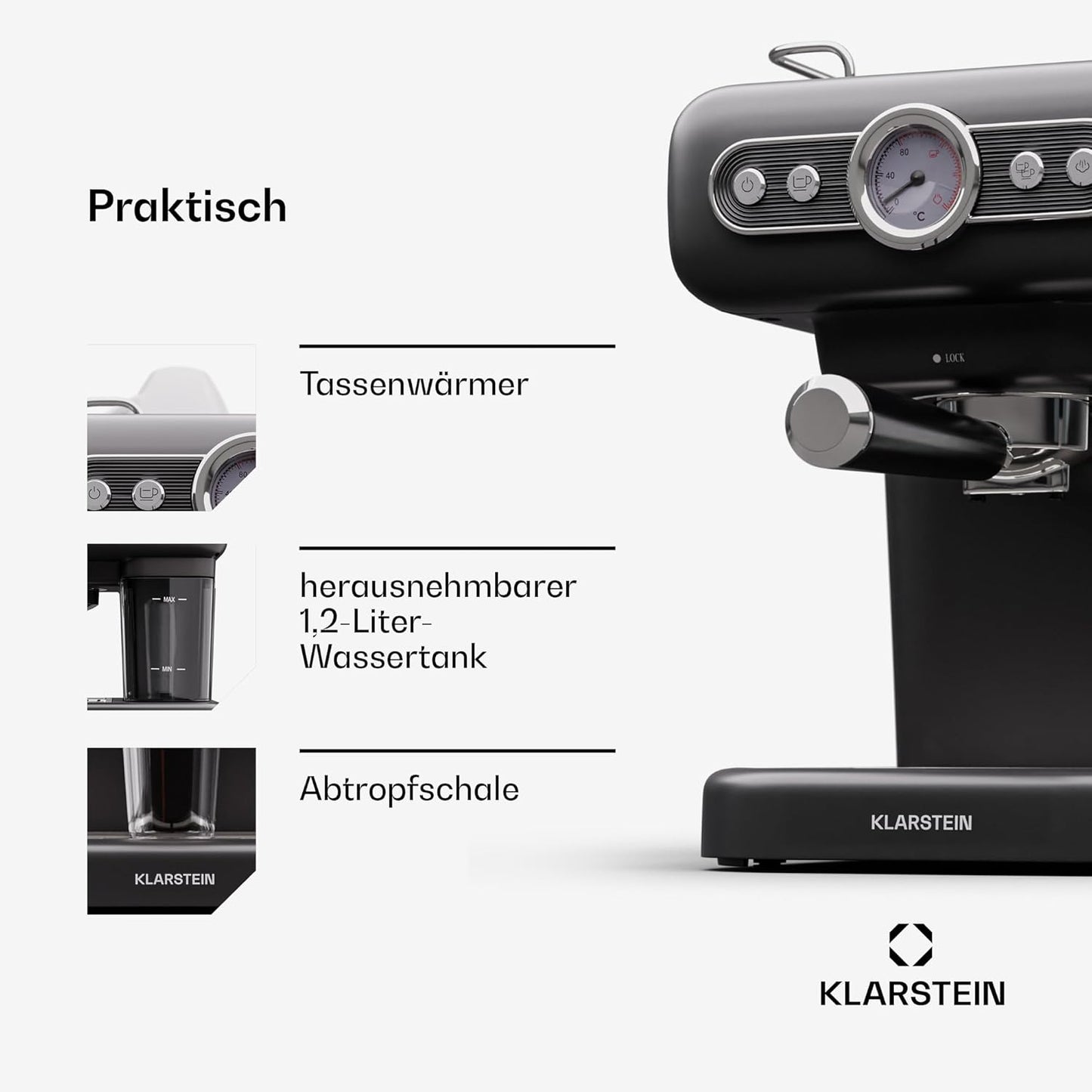 Retro Espressomaschine mit Milchaufschäumer, Espressionata evo Schwarz