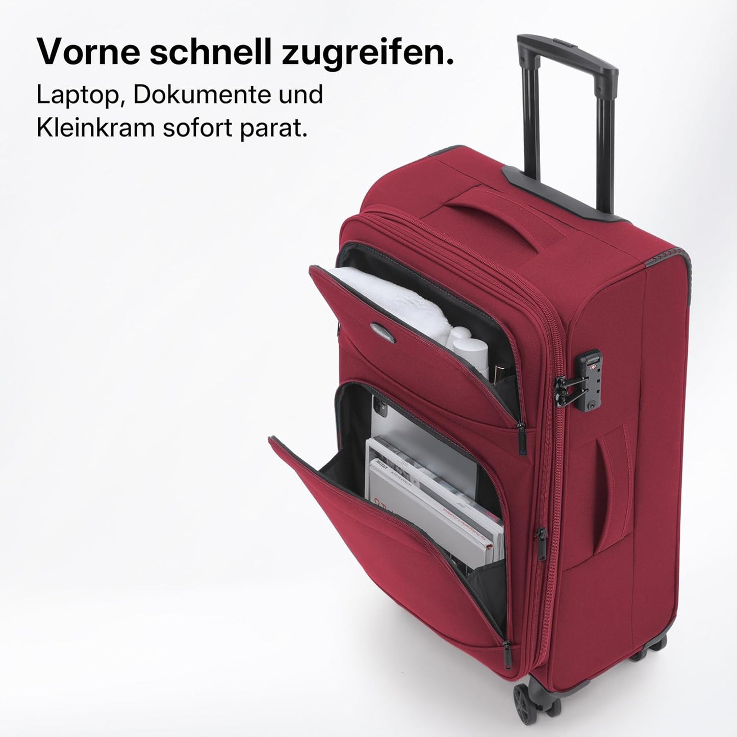 Stoffkoffer mit TSA-Schloss, Weinrot Koffer XL (79 cm) erweiterbar