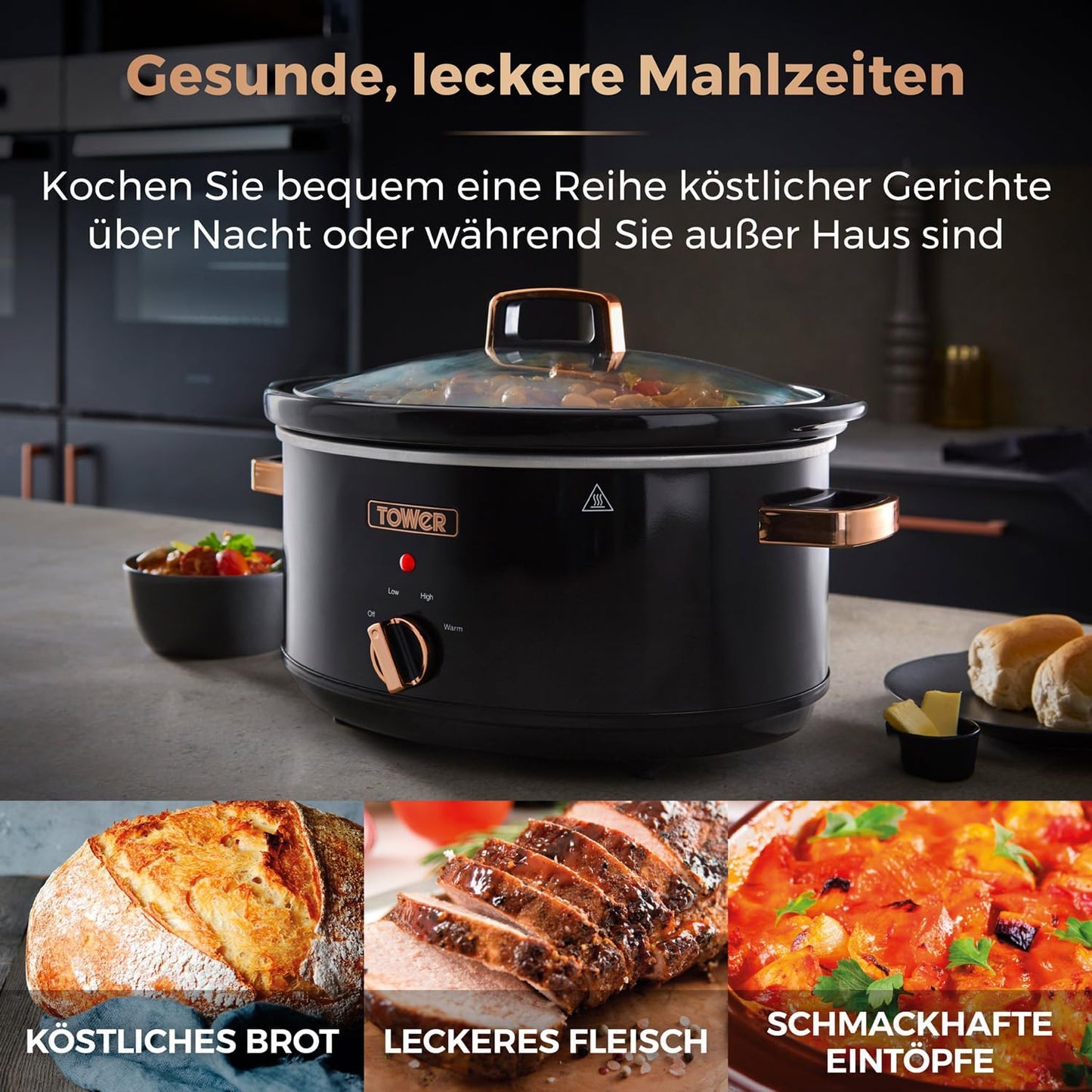 Schongarer mit Warmhaltefunktion, 6,5 l Slow Cooker Roségold