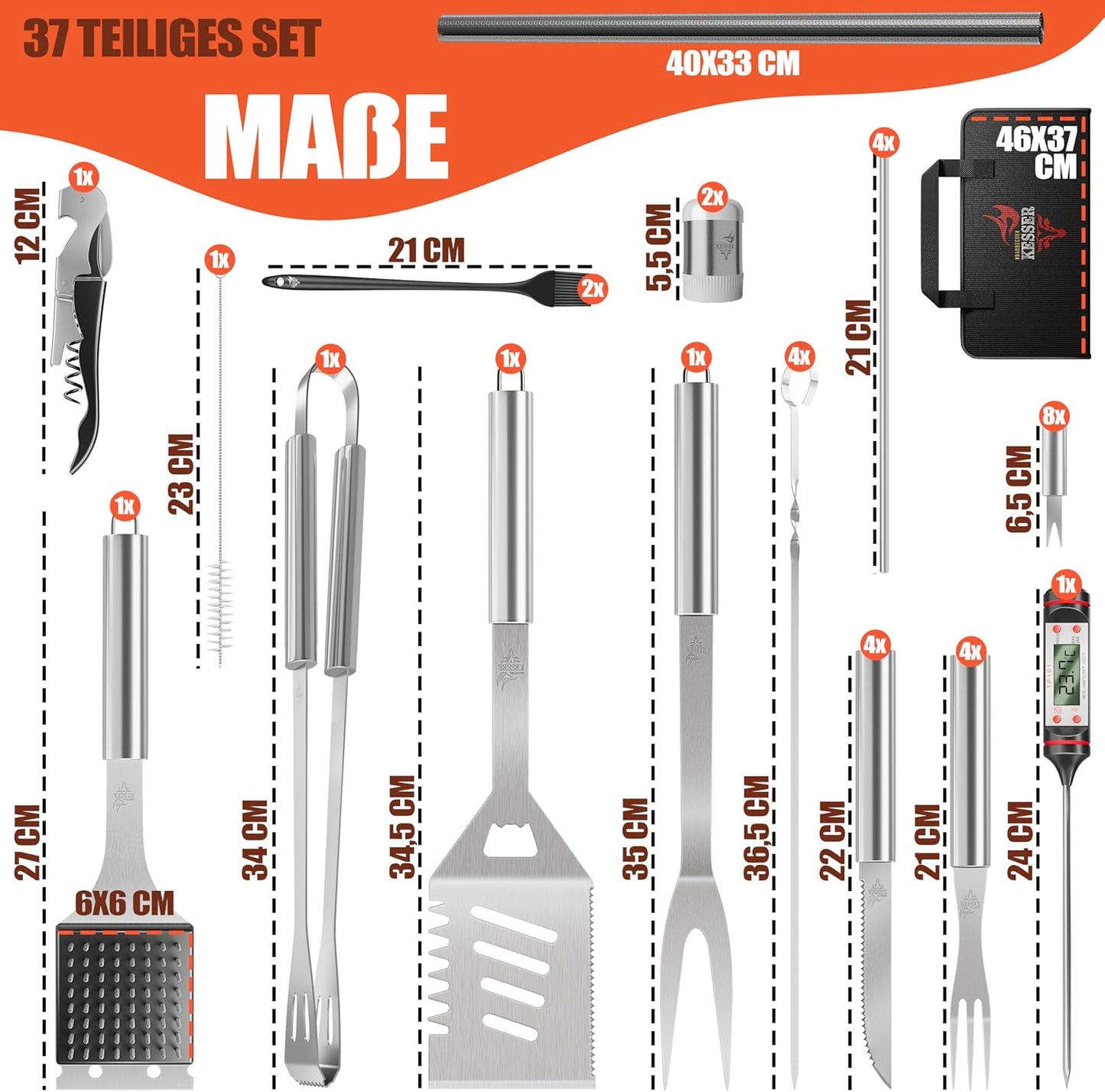 Grillbesteck Set, Silber