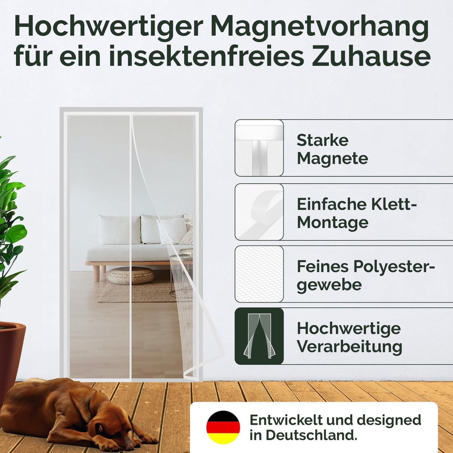 Fliegengittertür mit Magnetverschluss 90x210 cm, Weiss 90 x 210 cm
