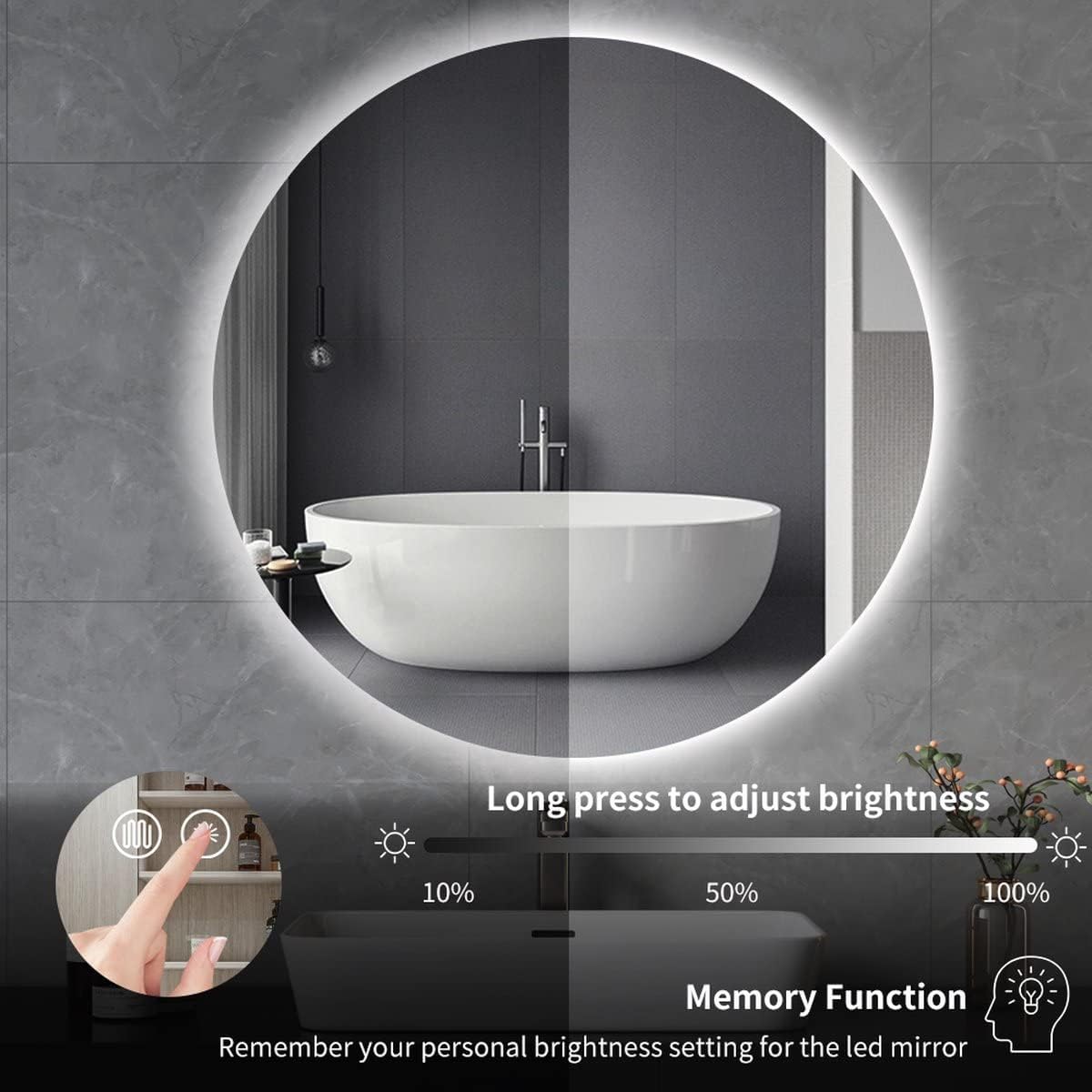 Runder LED-Badezimmerspiegel, dimmbar (70 cm), 70L x 70B cm