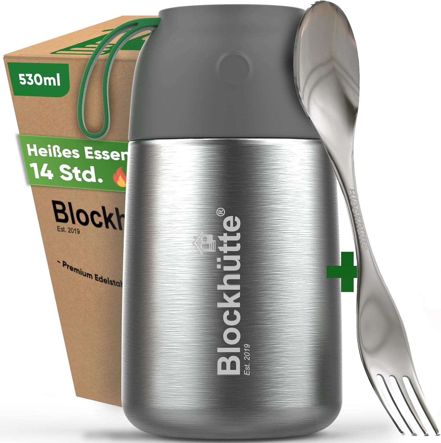 Thermobecher für Essen, 530ml Edelstahl, Silber 530 ml