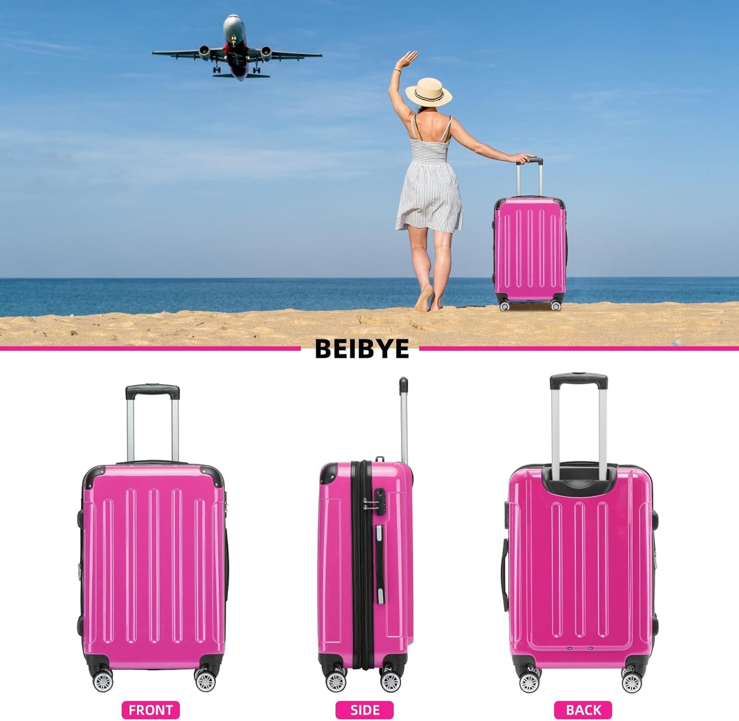 3-teiliges Hartschalen-Kofferset, Pink Kofferset