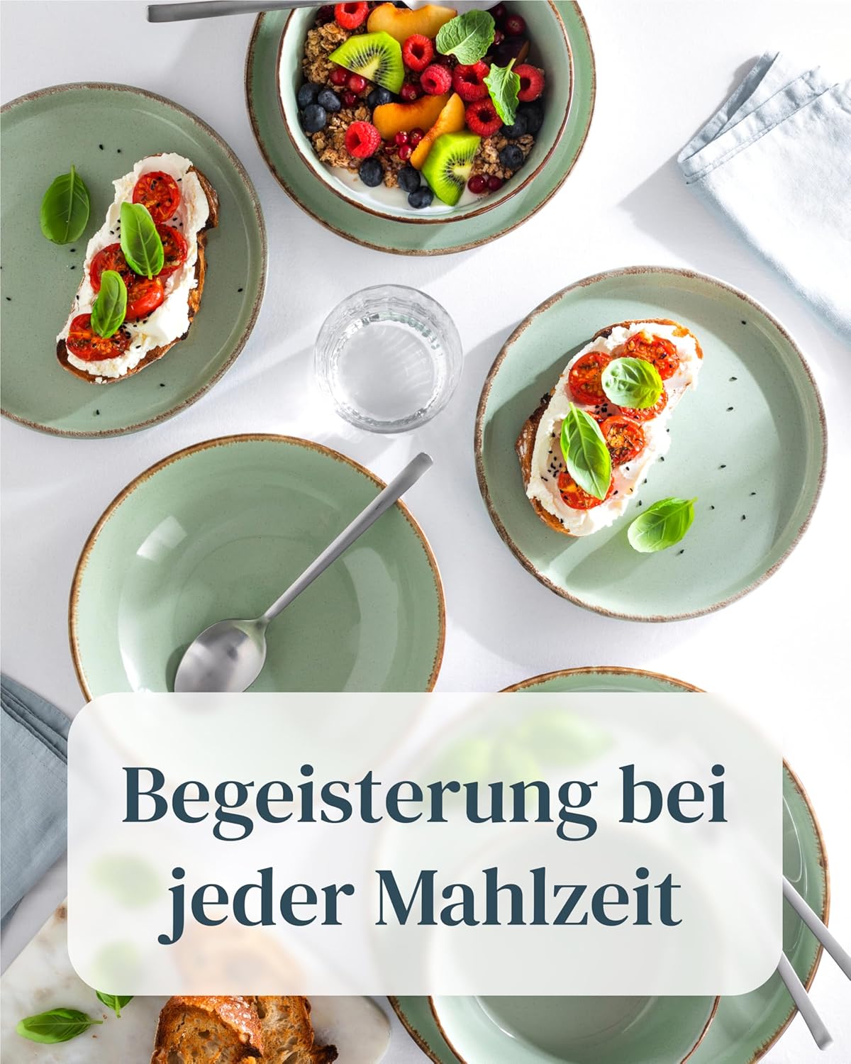 Suppenteller-Set im Landhausstil, Tiefe Teller (6x) Mintgrün