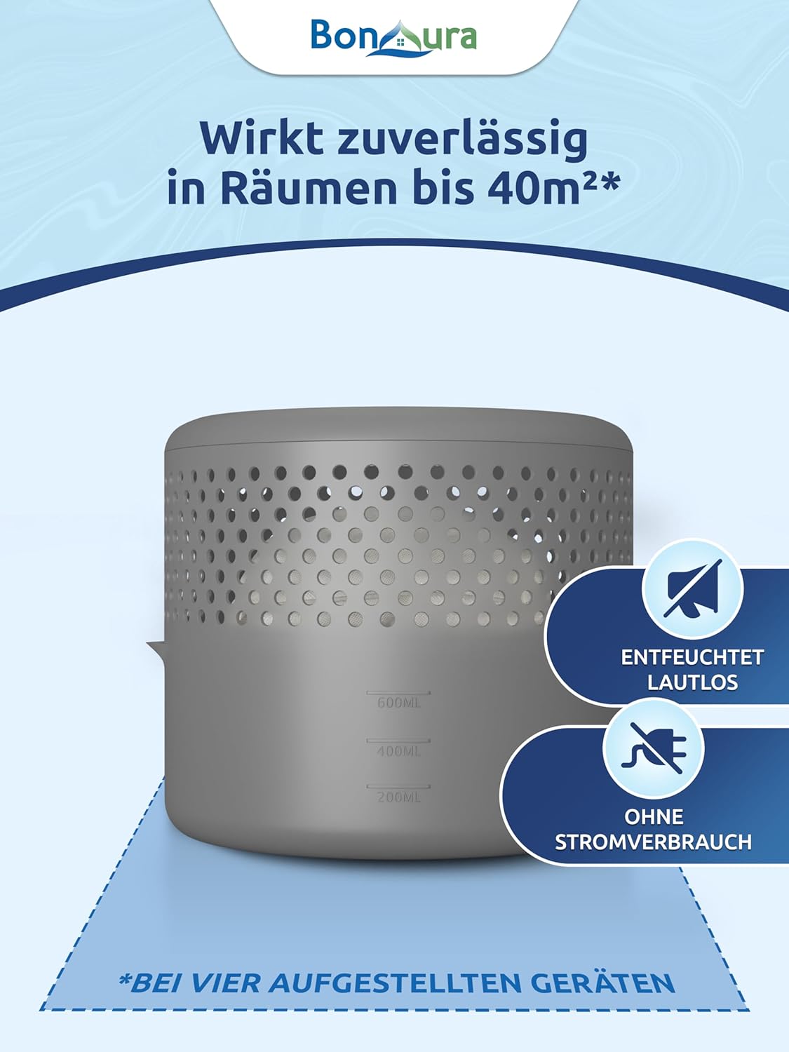 4-teiliges Luftentfeuchter-Set mit 8 Nachfüllpacks, AirOne Select, 4 X Entfeuchter + 8 X Granulat AirOne Select