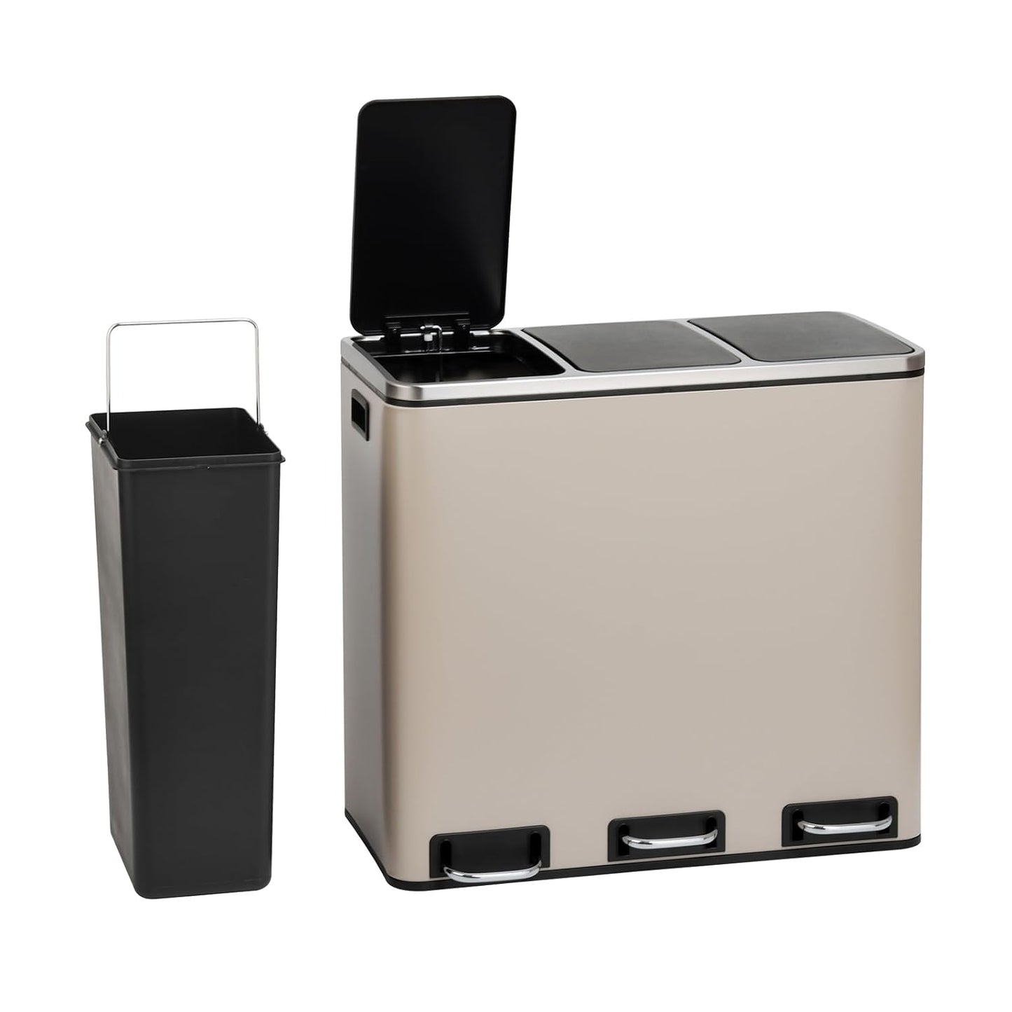 TM3X18 Treteimer mit 3 Fächern, Taupe TM3X18