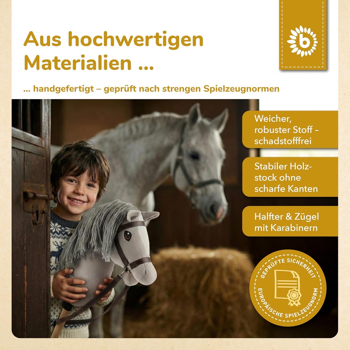 Hobby Horse Steckenpferd mit abnehmbarem Stock, Grauer Medium