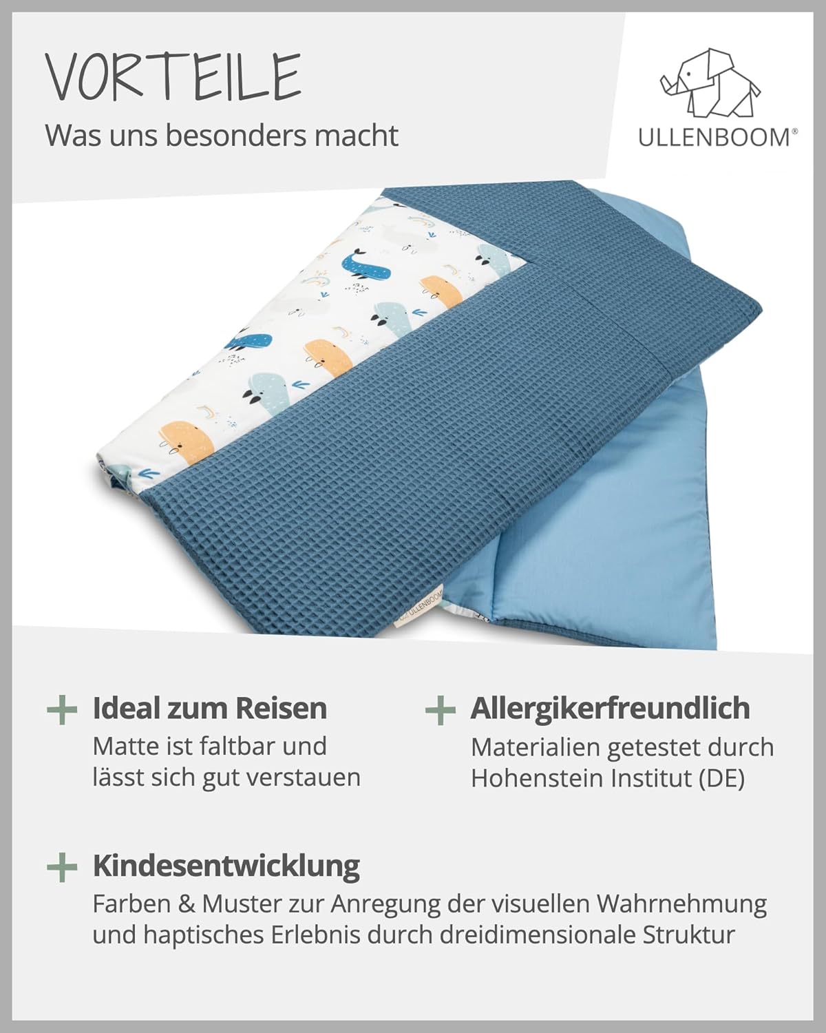 Waschbare Wickelauflage Blau Wale, 85x75 cm, Blau Wale Wickelauflage