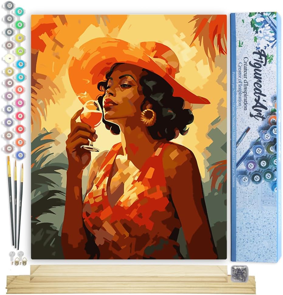 Malen Nach Zahlen Set mit Art-Deco-Frau mit einem Glas, 40x50cm, Art-Deco-Frau mit einem Glas 40x50cm Mit Keilrahmen (nicht gespannt)