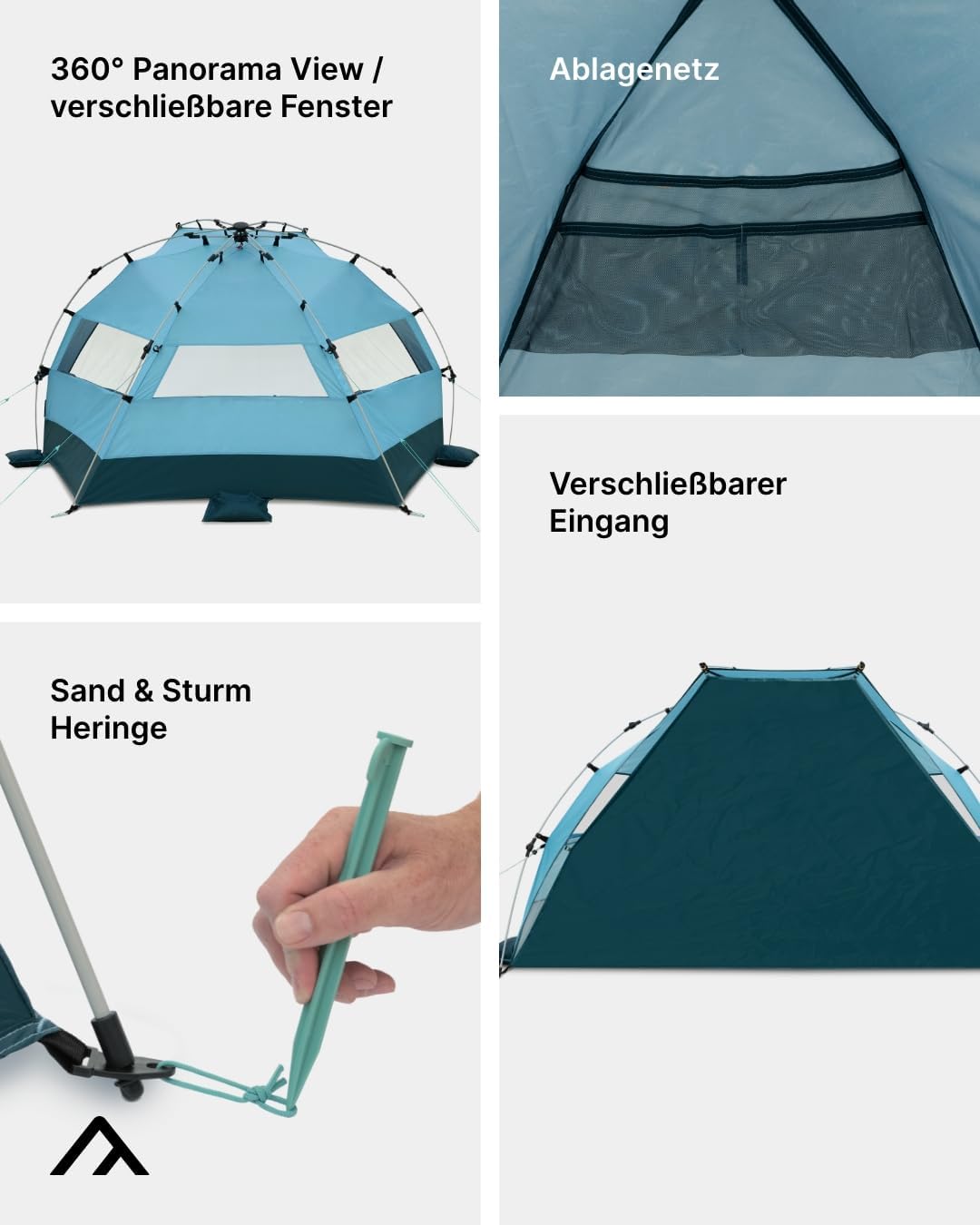 Strandmuschel Quick Bay Pro mit UV-Schutz für 3 Personen, Hellblau