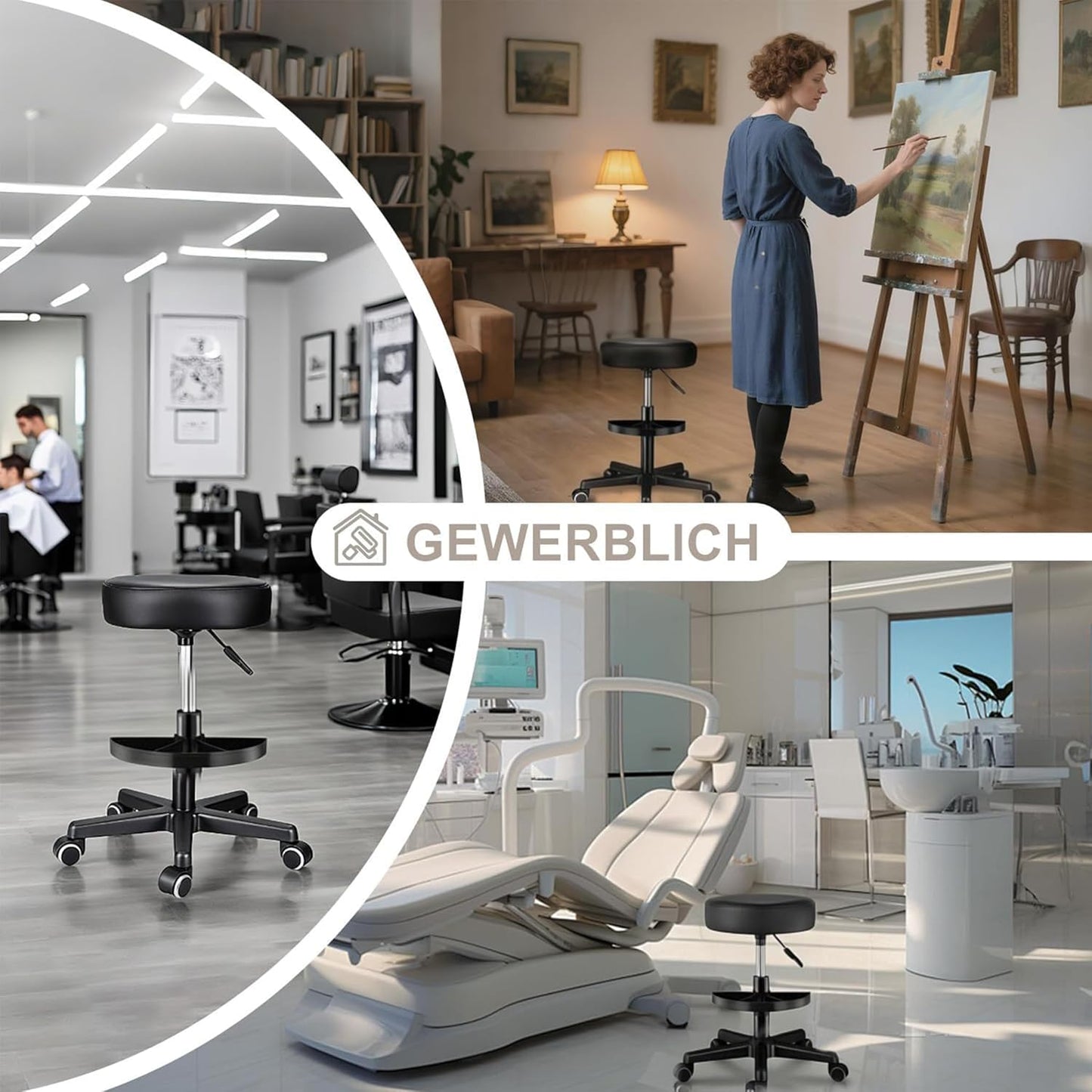 Höhenverstellbarer Rollhocker, Graphit