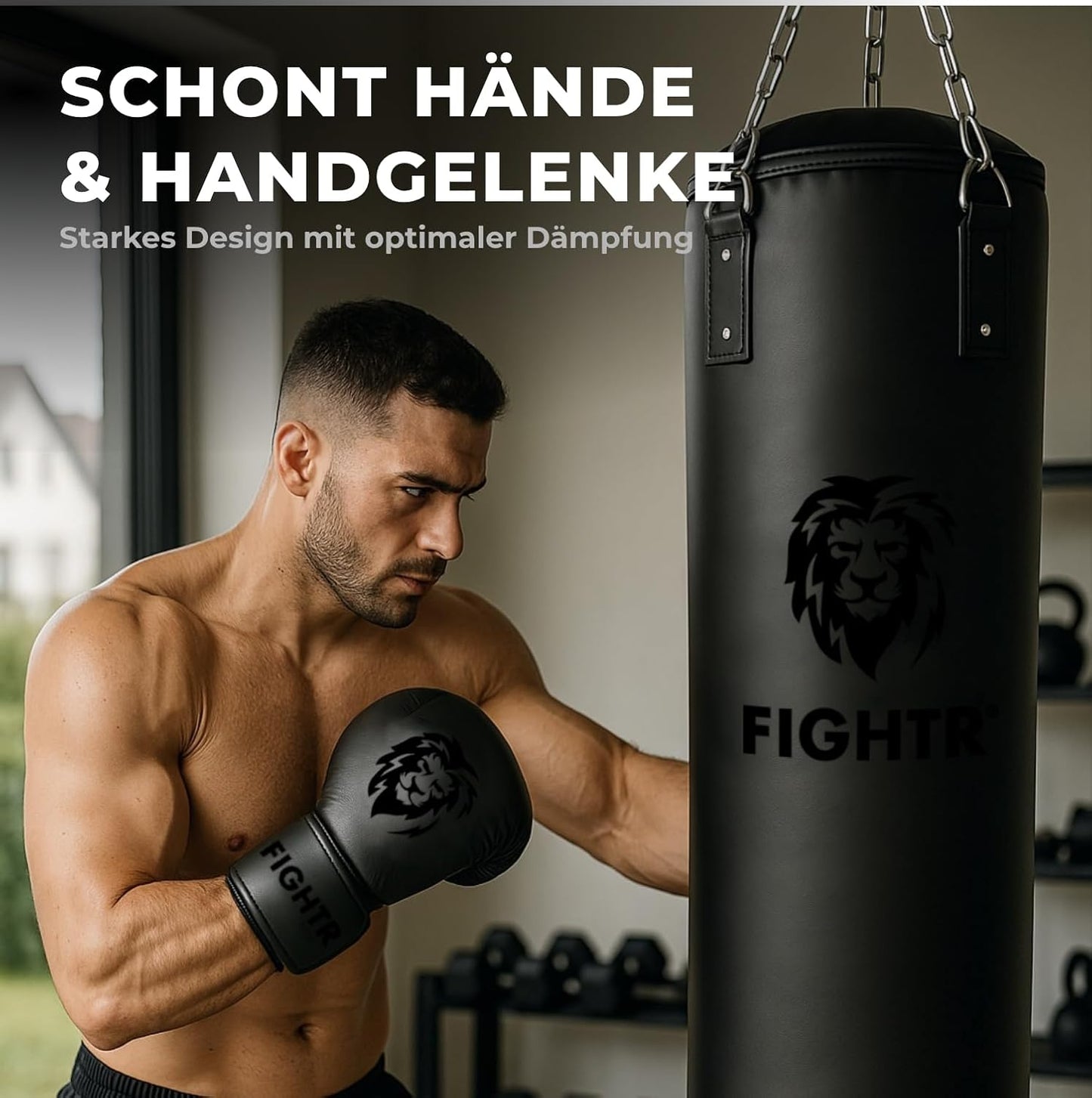 Boxsack Set mit 4-Punkt-Stahlkette für Kampfsport, leer All Black