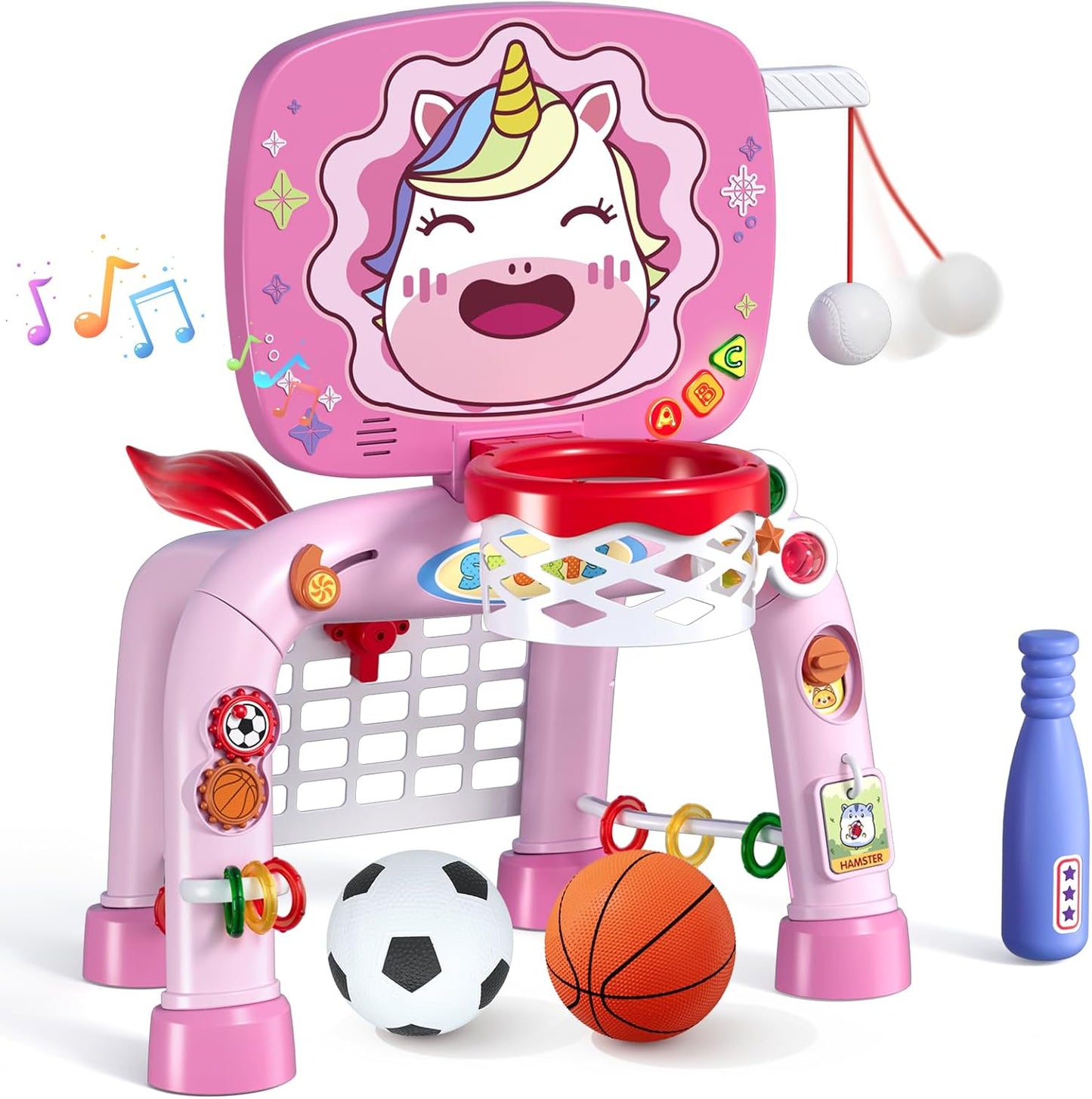 3-in-1 Kinder-Einhorn-Basketballkorb-Set mit Fussballtor, Einhorn