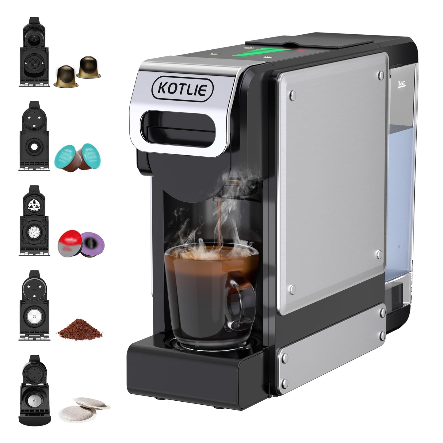 5-in-1 Kapsel- und Pulver-Kaffeemaschine