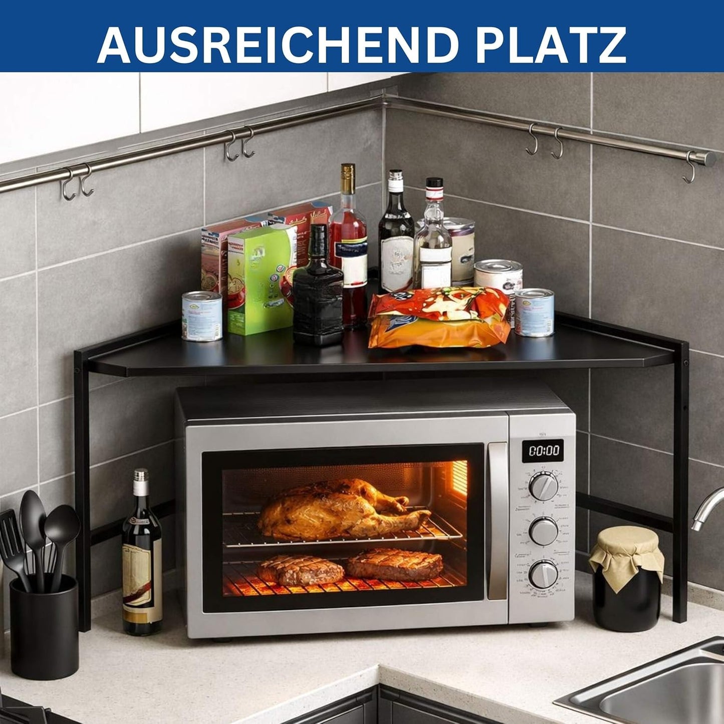 Verstellbares Mikrowellenregal, Schwarz
