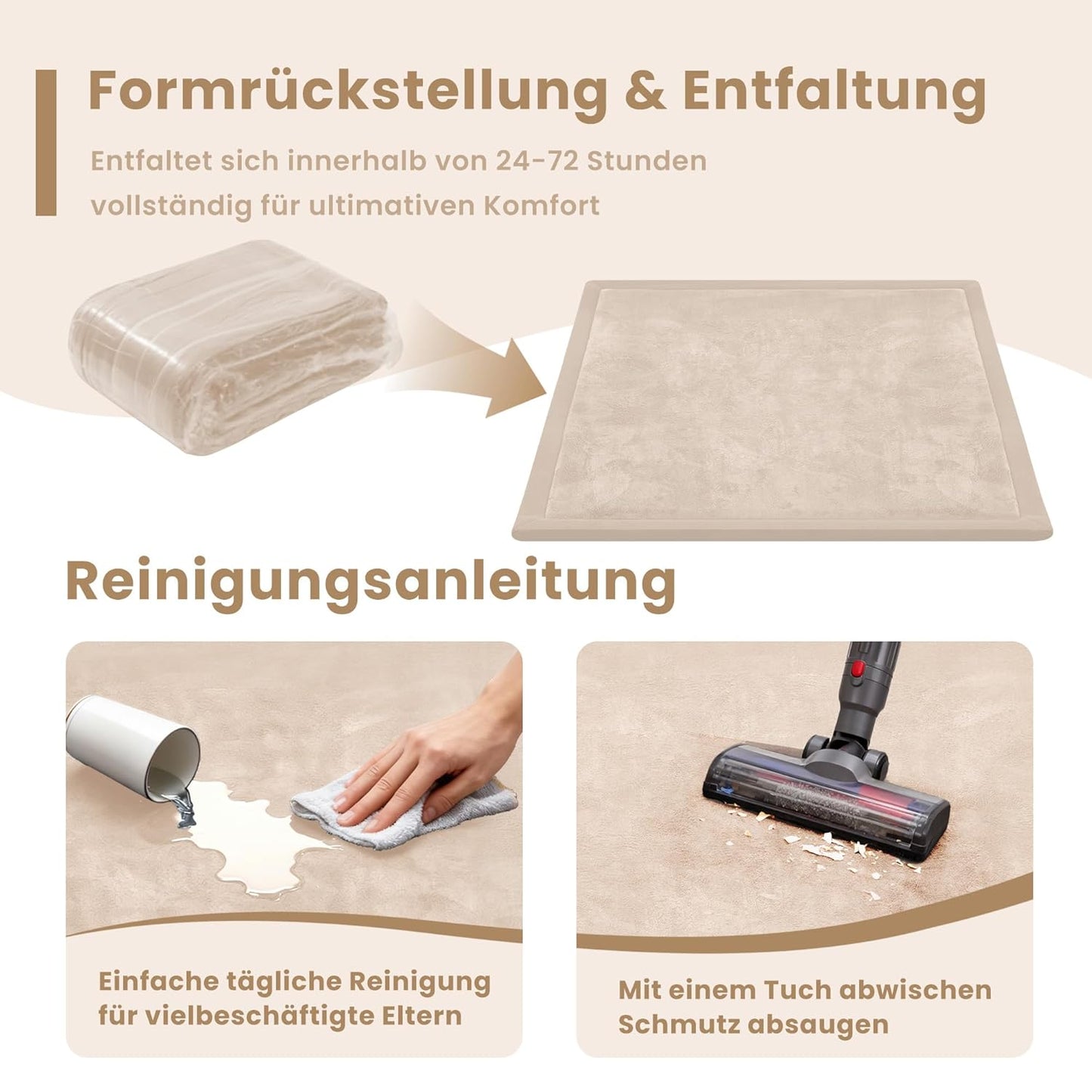 Krabbel- und Spielmatte, Beige 127 x 127 x 3.5 cm