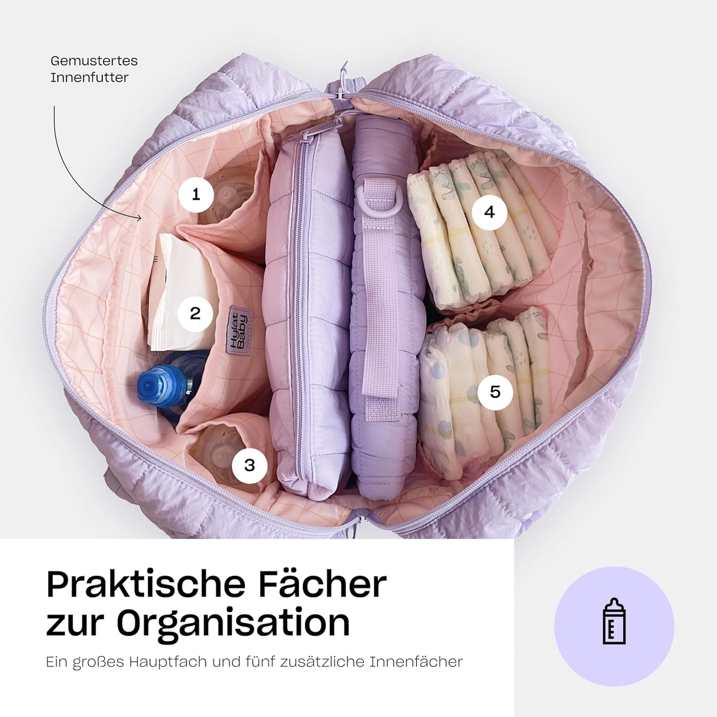 Wickeltasche mit Wickelunterlage und Tasche, Violett Wickeltasche