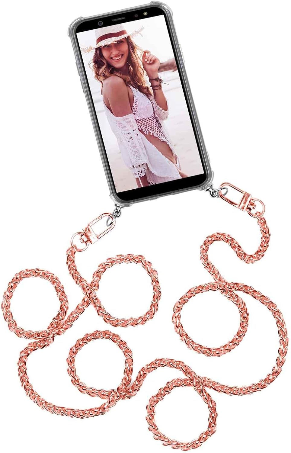 Handykette für iPhone 14 Pro Max mit Handyhülle, Kette - Roségold