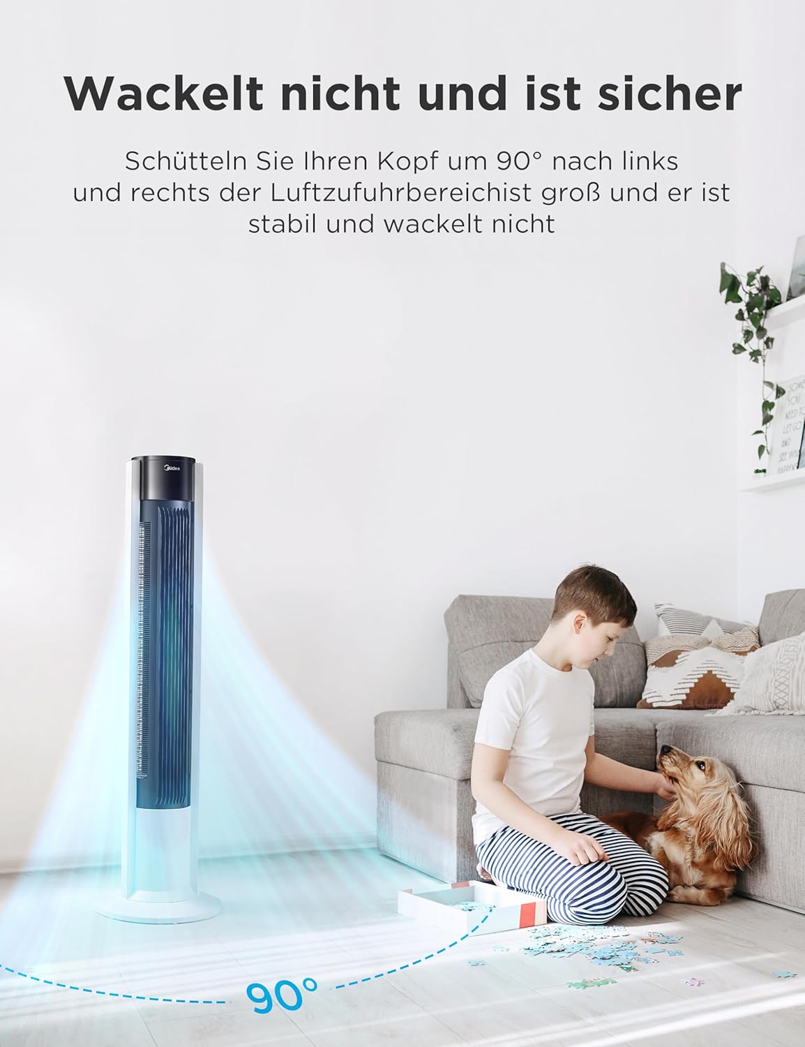 Turmventilator mit Fernbedienung und Timer, 106cm-7H Timer-weiss