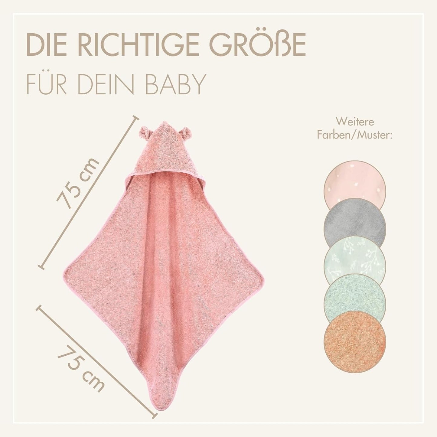 Kapuzenhandtuch mit Ohren, Rose Kapuze mit Ohren