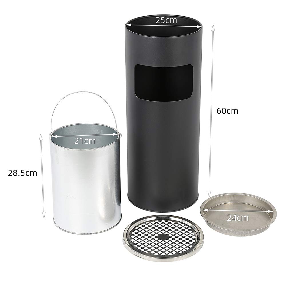 2-teiliges Mülleimer-Set mit Aschenbecher, 25 X 25 X 60 Cm – Schwarz (2 Stück)