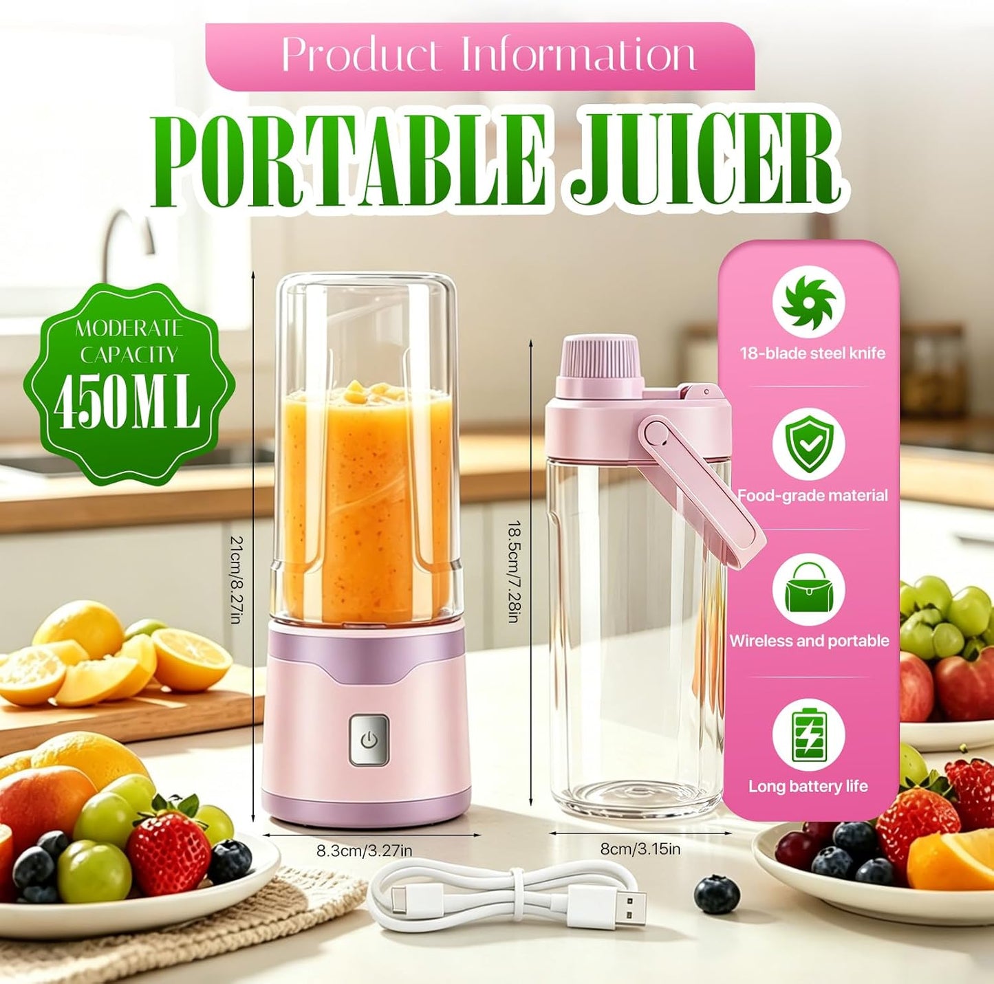 Tragbarer Smoothie Maker, Rosa