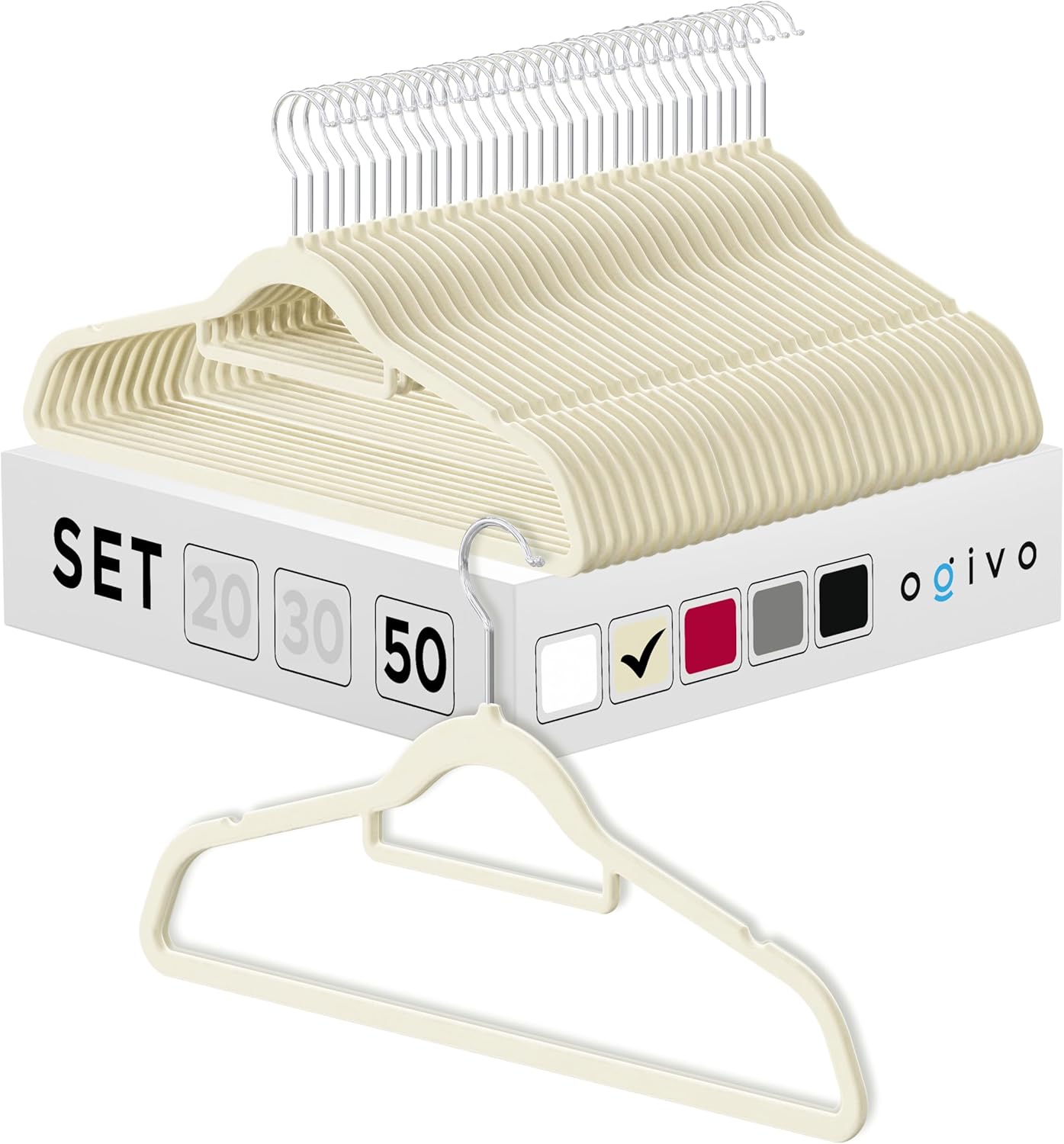 Samt Kleiderbügel-Set mit Drehhaken (50 Stück), Beige 50