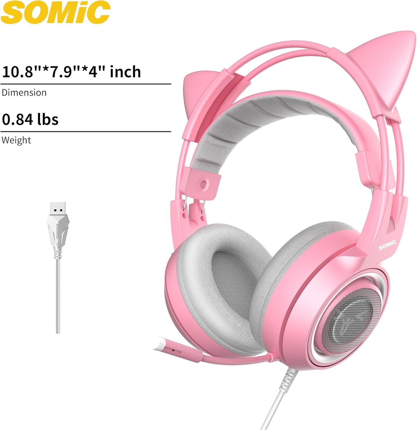 Gaming Headset G951 mit 7.1 Surround und LED-Licht, ROSA