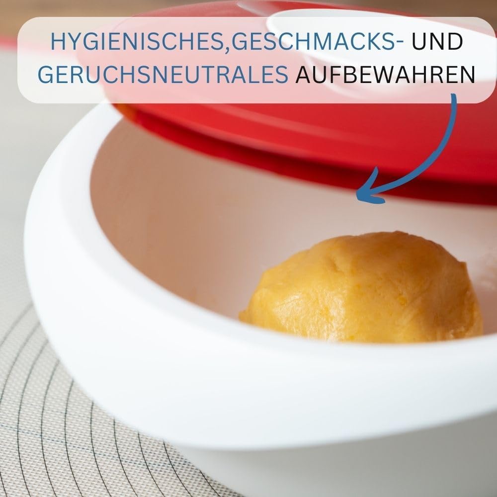 Rutschfeste Rührschüssel mit Deckel (3,5l), Weiß/Rot, mit Deckel