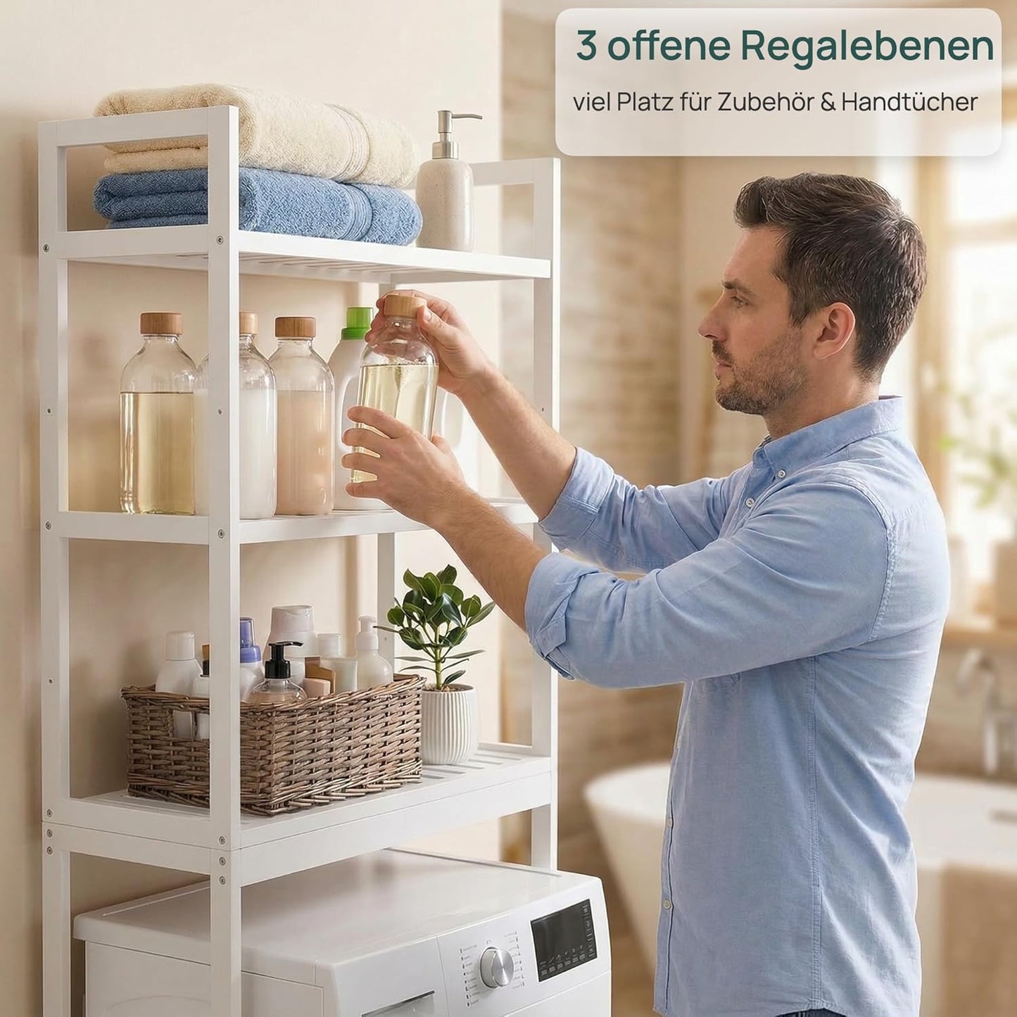 Waschmaschinenregal über Waschmaschine (170 cm), Weiss