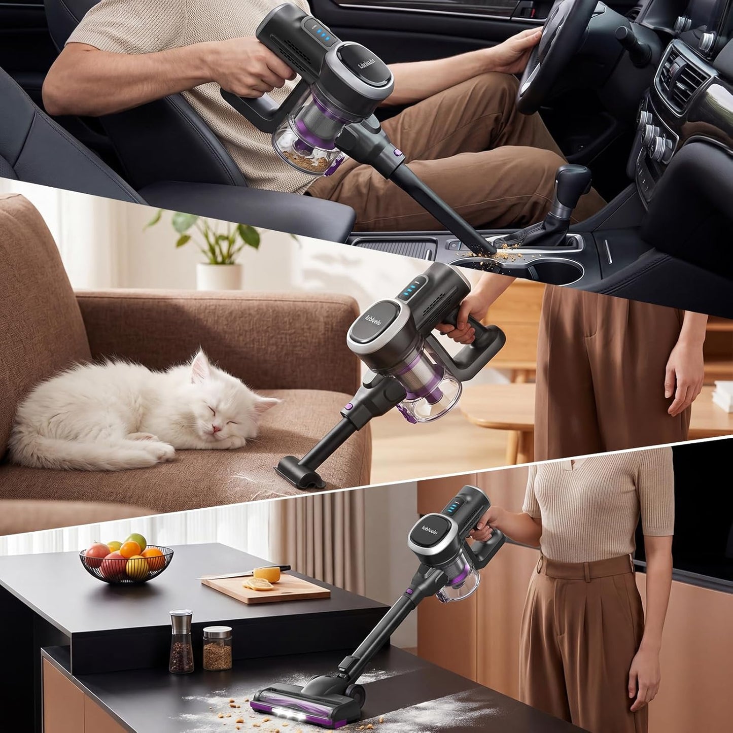 Kabelloser Akku-Staubsauger mit Anti-Tangle Bürste, Dunkelgrau